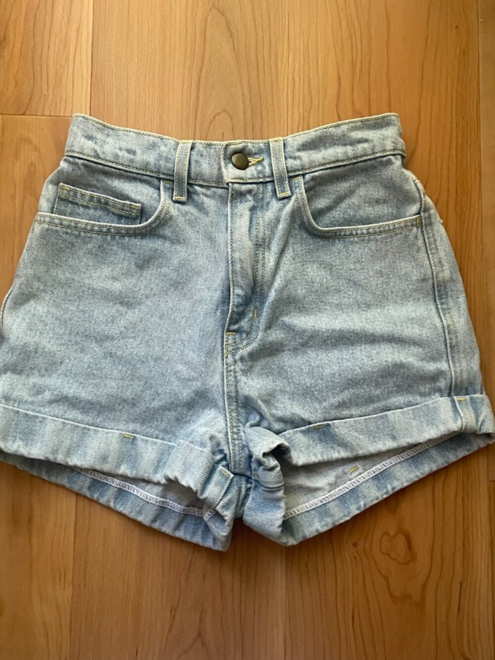 American Apparel Light Wash High Waist Denim Shorts